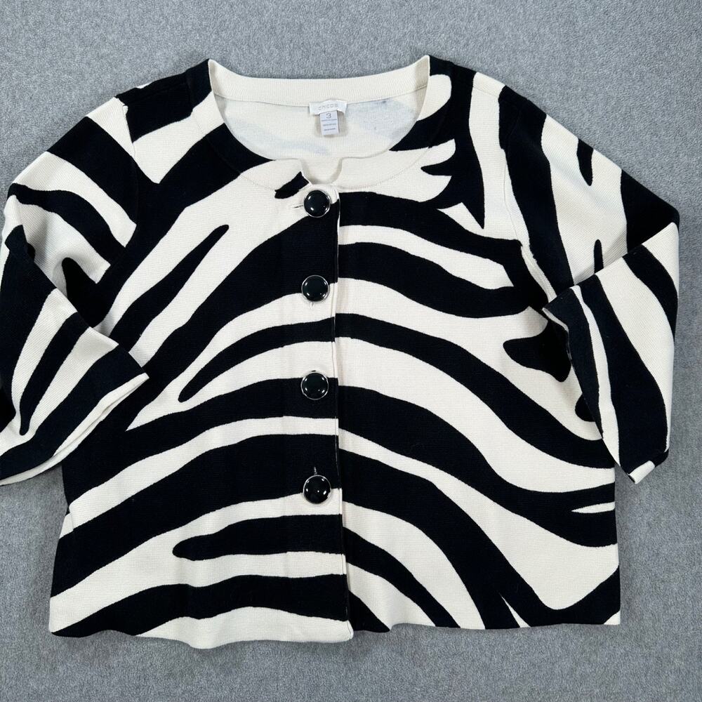 Chico's Zebra Print Cardigan Sweater Women's 3/XL Black/White Button Front
